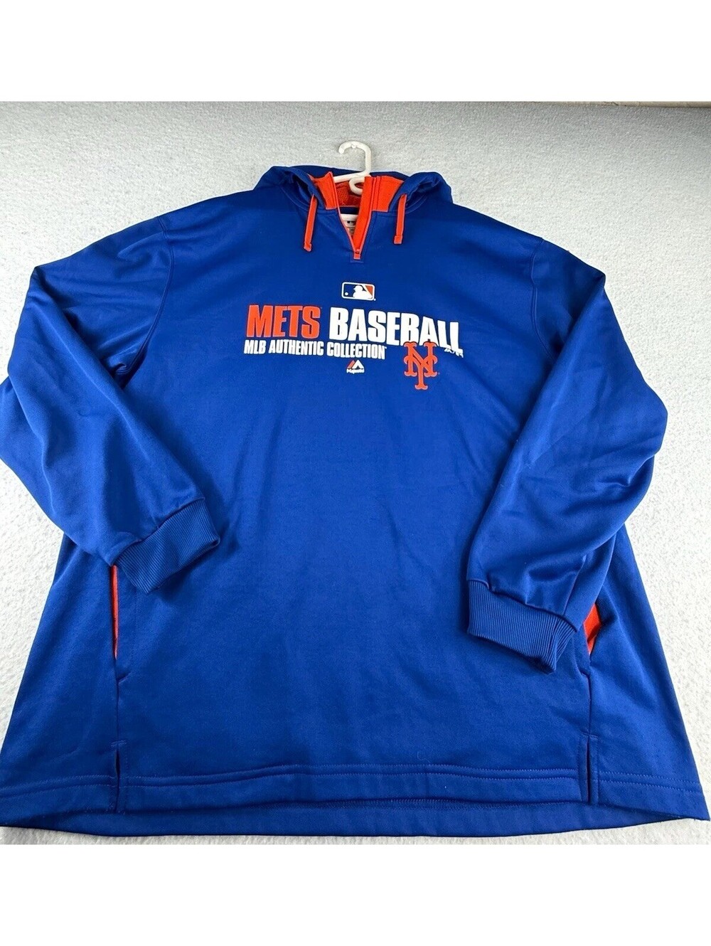 Majestic MLB Authentic Collection New York Mets Pullover Hoodie Blue Orange 2XL